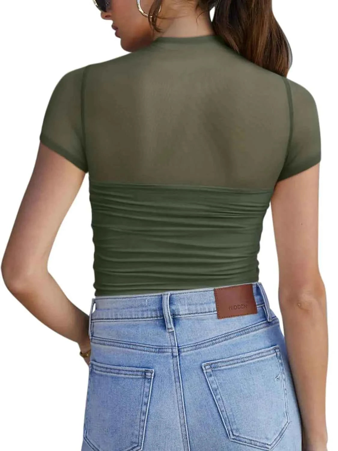 Mesh Mock Neck Short Sleeve T-Shirt