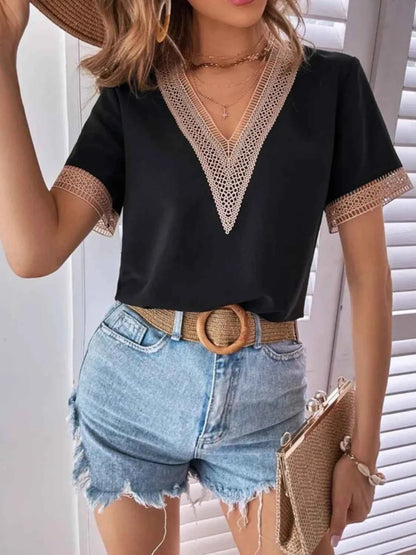 Full Size V-Neck Short Sleeve Blouse Plus Size