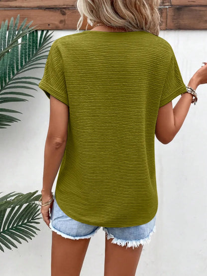 Textured Solid Color Short Sleeve Top