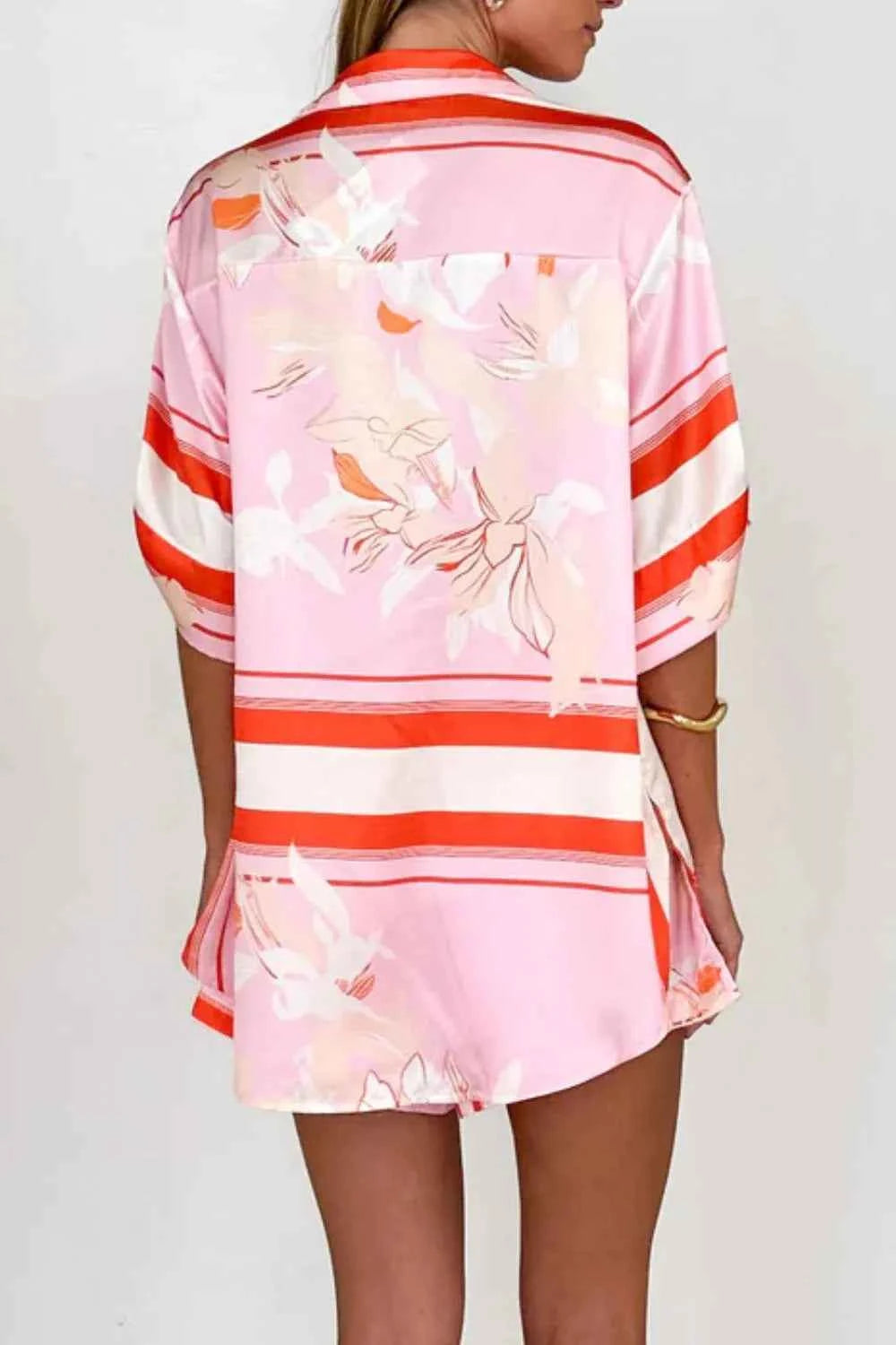 Printed Collared Neck Top and Shorts Set