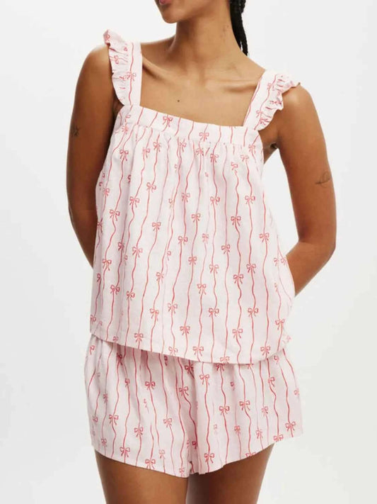 Bow Print Square Neck Cami and Shorts Set