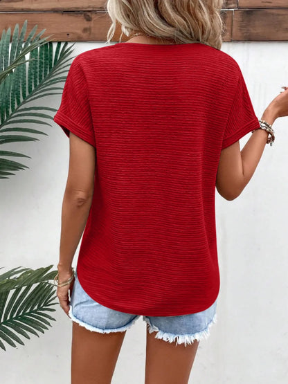 Textured Solid Color Short Sleeve Top