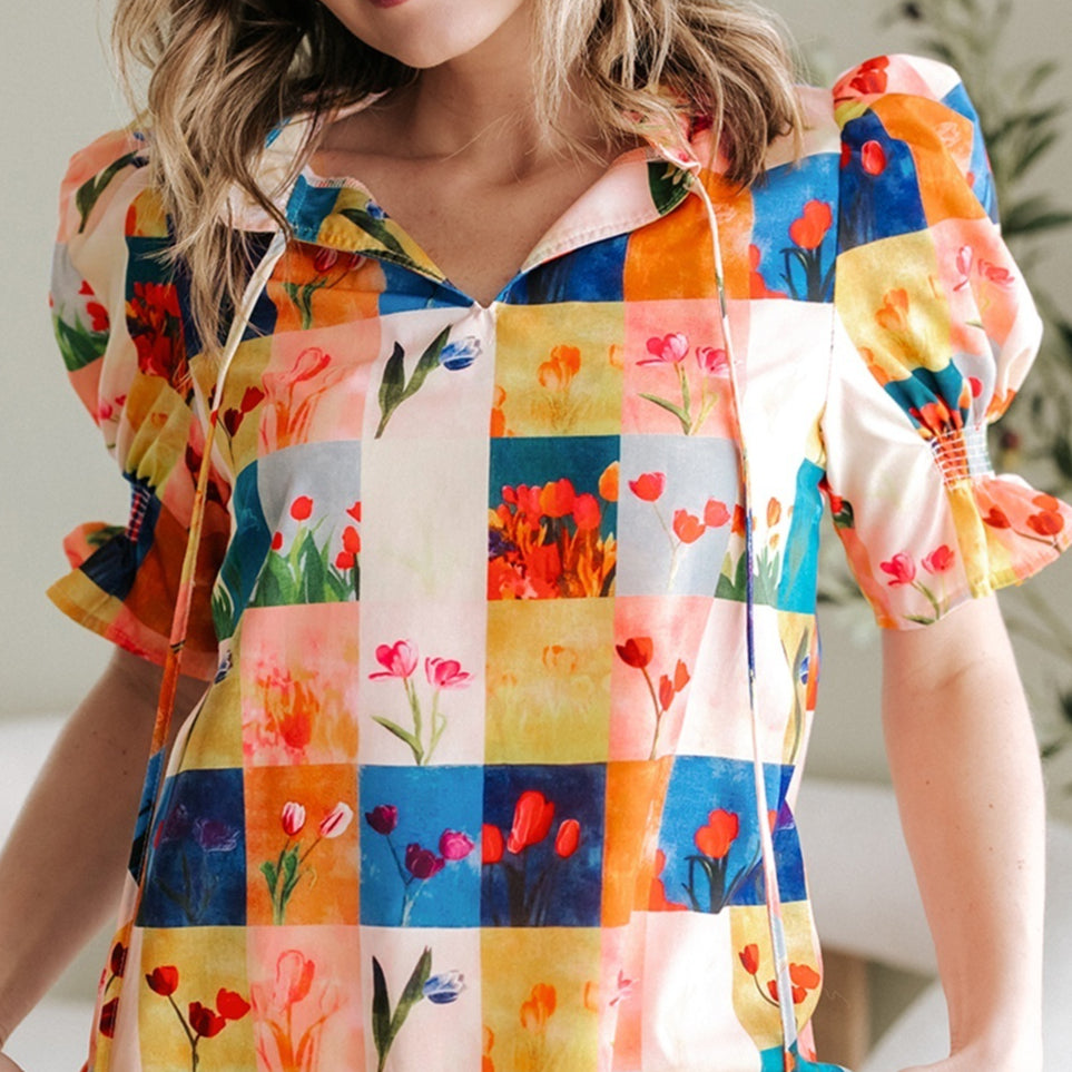 Signature Multicolour Crochet V Neck Half Sleeve Boho Floral Blouse