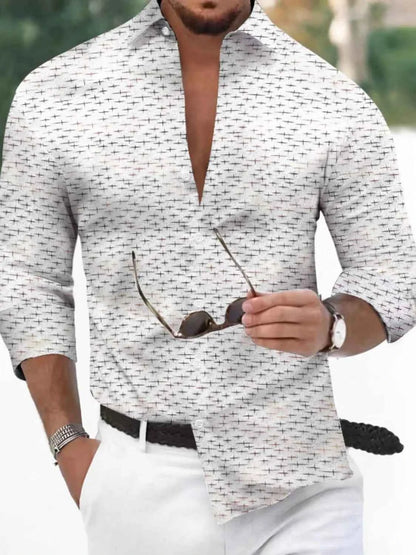 Men's Full Size Collared Neck Long Sleeve Shirt Plus Size White