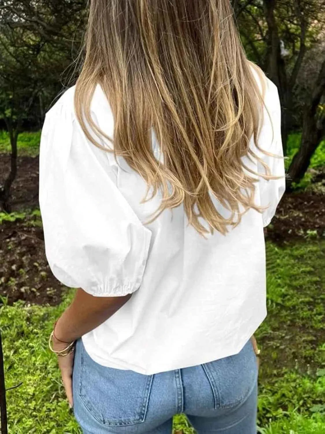 Button Down Puff Sleeve Shirt