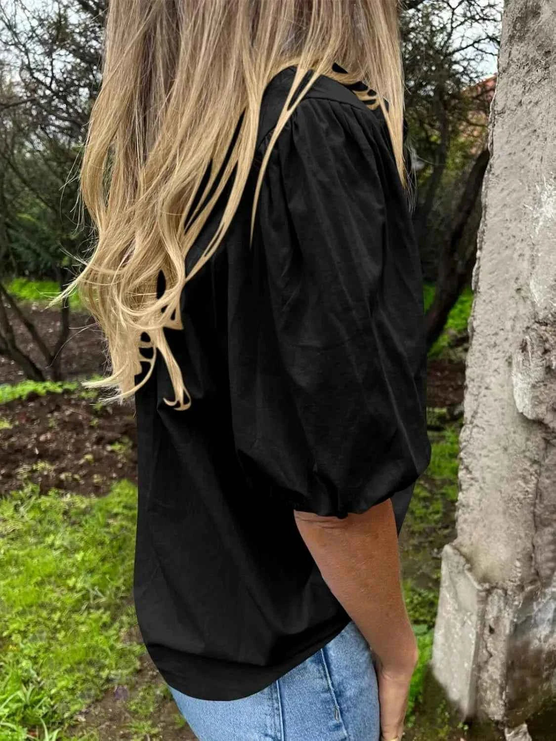 Button Down Puff Sleeve Shirt