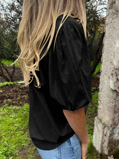 Button Down Puff Sleeve Shirt