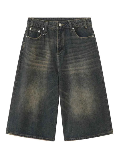 Men's Wide Leg Denim Shorts Olive Brown