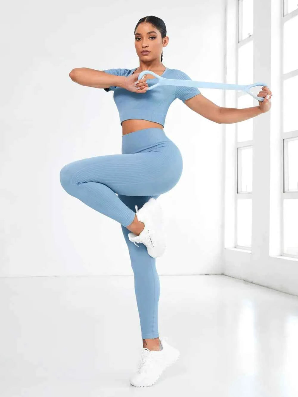 Round Neck Short Sleeve Top and Leggings Active Set