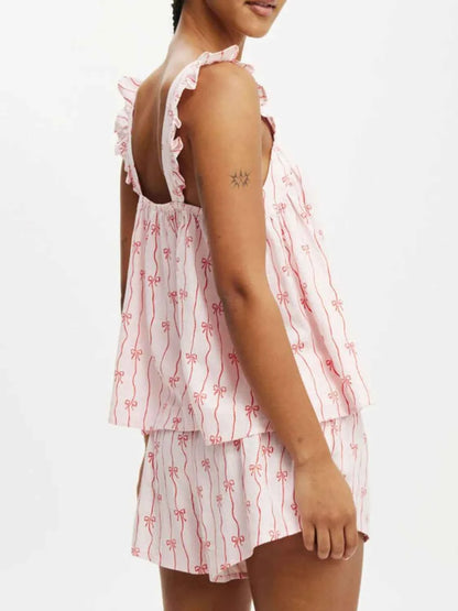 Bow Print Square Neck Cami and Shorts Set
