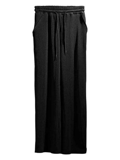 Men's Full Size Ribbed Drawstring Wide Leg Pants with Plus Size