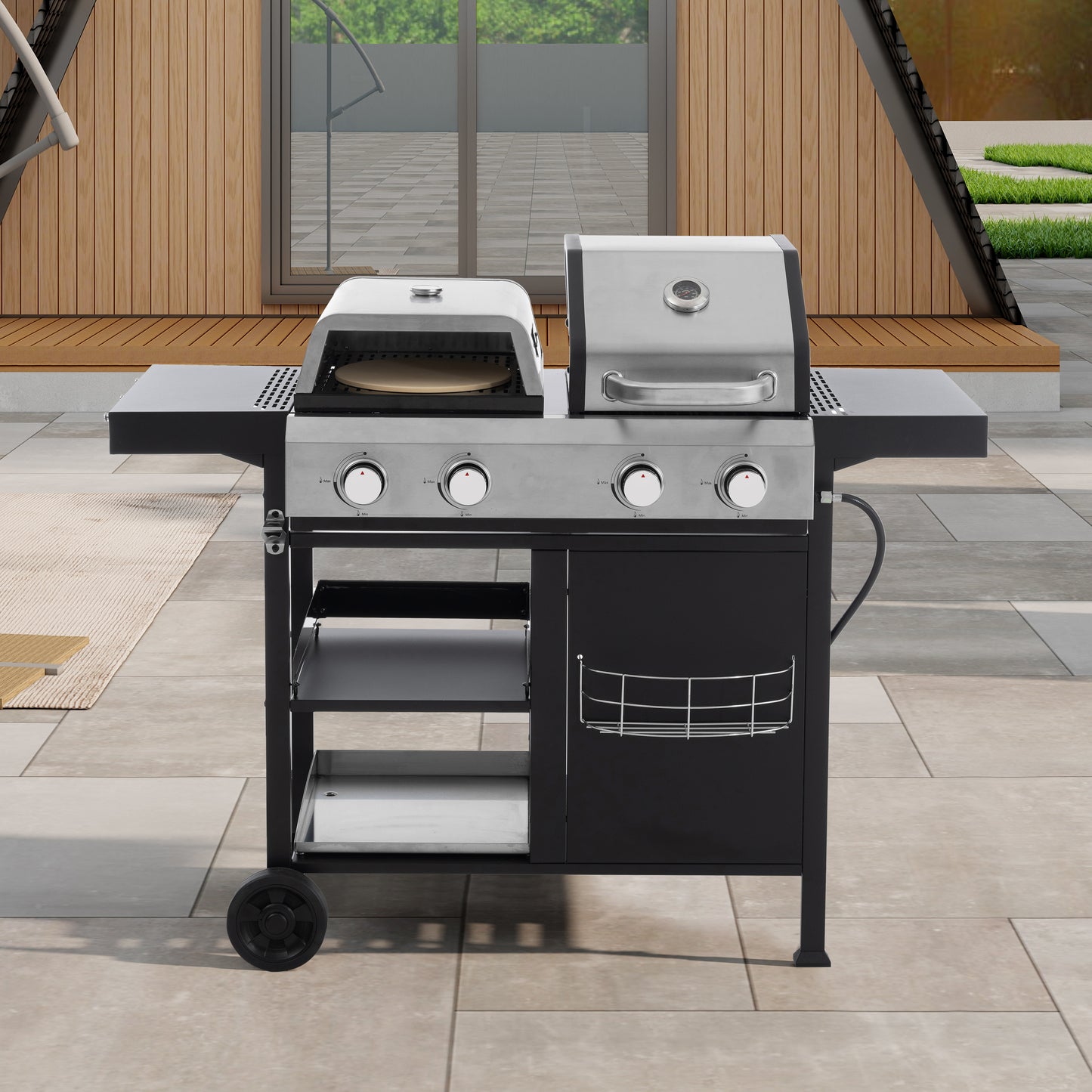 Multi Function Burner Gas Grill Barbecue Frying Pizza Covered Combination