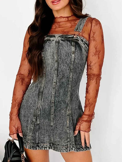 Square Neck Wide Strap Denim Dress