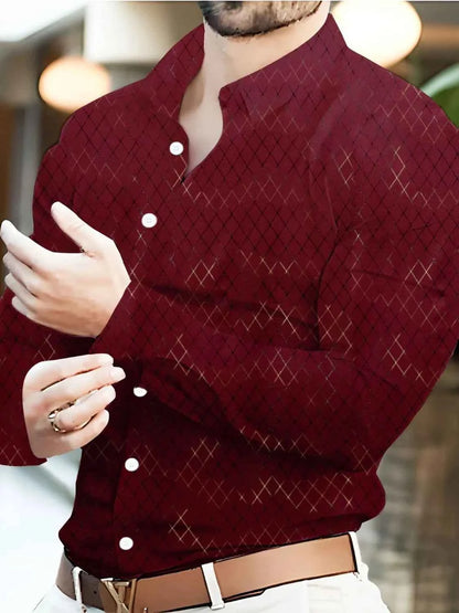 Men's Full Size Button Up Long Sleeve Shirt Plus Size Burgundy
