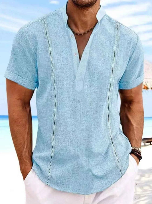 Men's Full Size Button Detail Short Sleeve Shirt Plus Size Light Blue