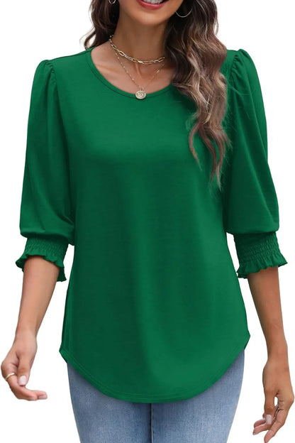Printed Round Neck Three-Quarter Sleeve Blouse