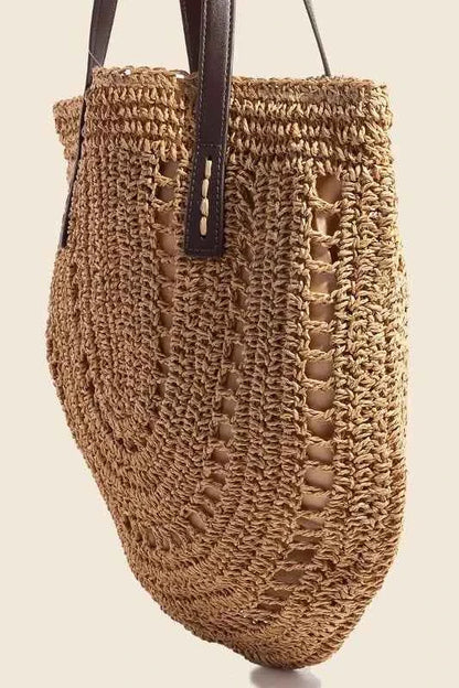 Fame Straw Braided Rounded Tote Bag