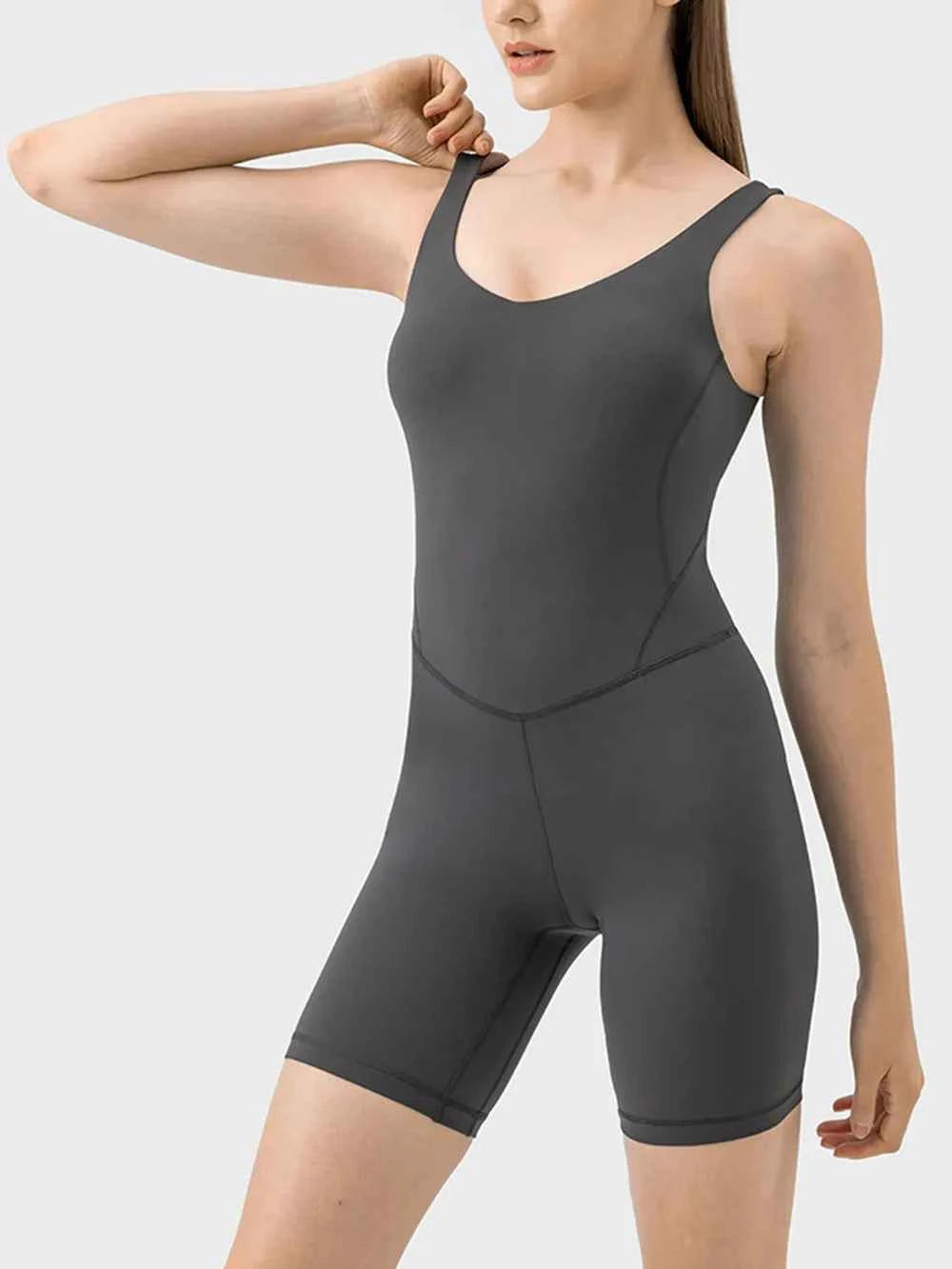 Millennia Wide Strap Active Romper Dark Gray