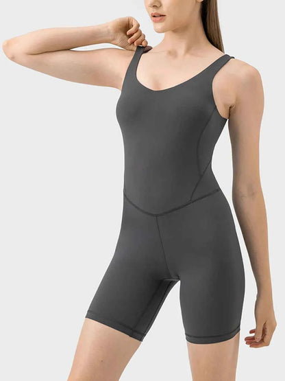 Millennia Wide Strap Active Romper Dark Gray