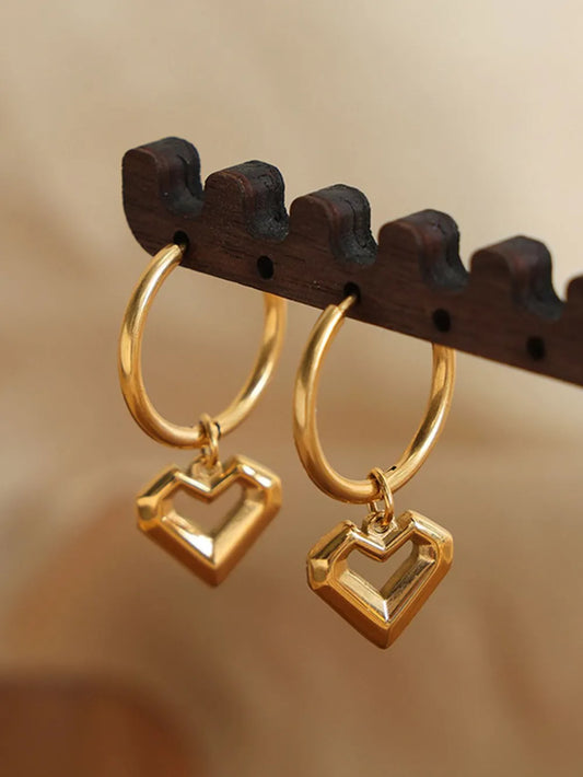 Heart Shape Lapis Lazuli Dangle Earrings Gold One Size