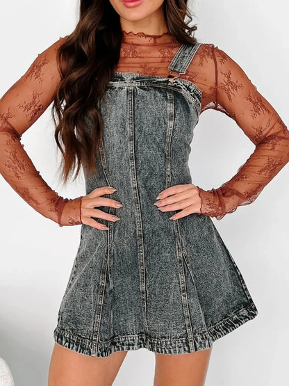 Square Neck Wide Strap Denim Dress