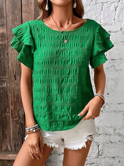 Round Neck Ruffled Short Sleeve Top
