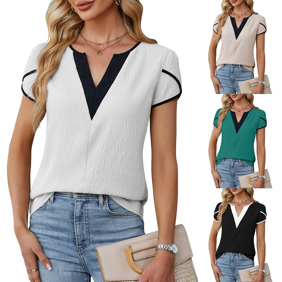 Signature Full Size V-Neck Short Sleeve Blouse Plus Size
