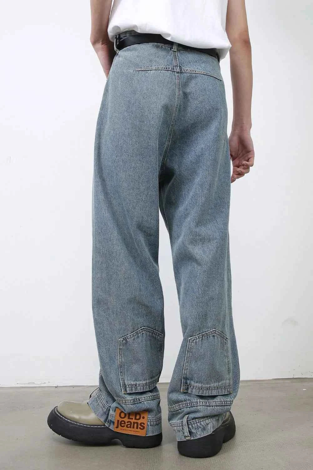 Men's Washed Loose Jeans with Pockets