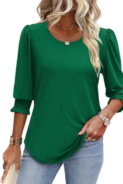 Printed Round Neck Three-Quarter Sleeve Blouse