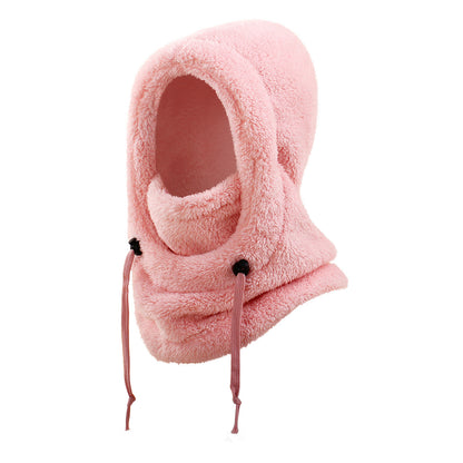 Warm Ear Protection Scarf Integrated Hat For Winter Thickened Pink M