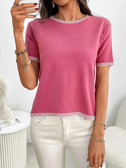 Short Sleeve Round Neck Knit Top