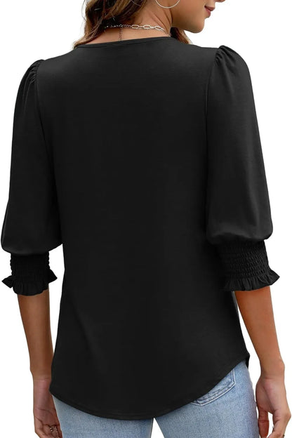 Printed Round Neck Three-Quarter Sleeve Blouse