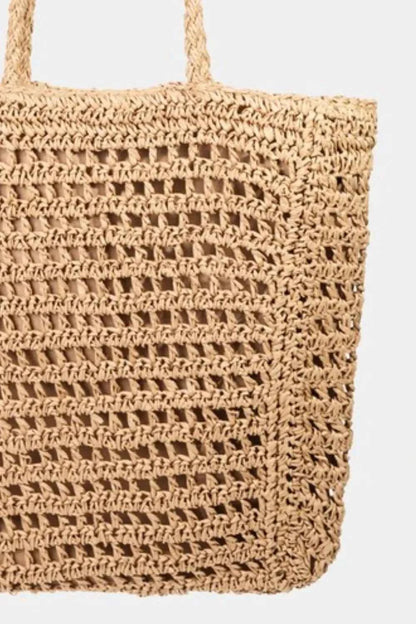 Fame Straw Braided Beach Tote Bag