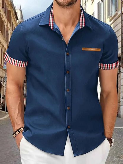Men's Full Size Button Up Short Sleeve Shirt Plus Size Navy