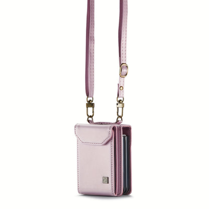 Crossbody Case for Samsung Galaxy Z Flip 3/4/5 - Vintage Faux Leather Strap, Magnetic Closure & Card Holder - Unisex Design in Black Light Pink Galaxy Z Flip 6