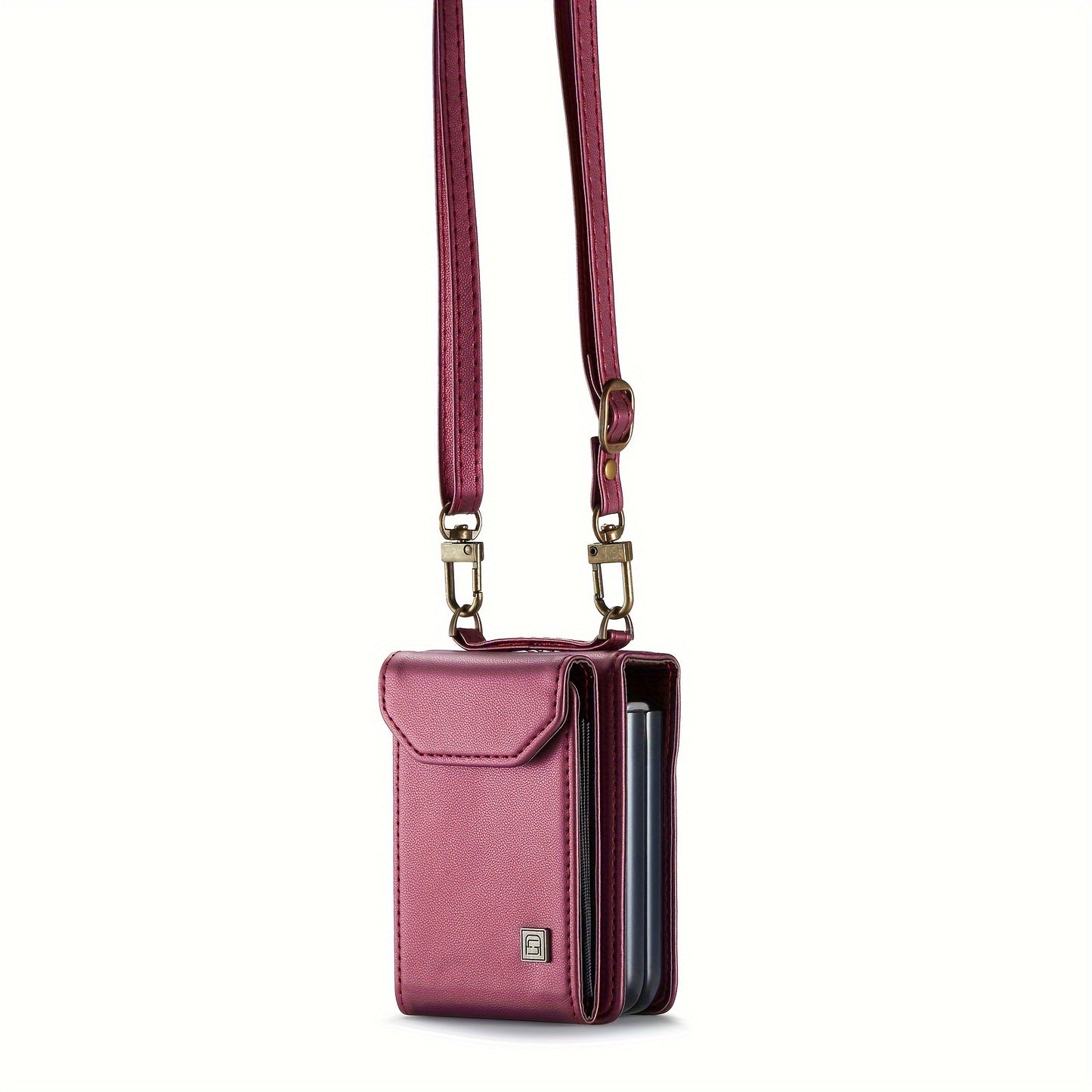 Crossbody Case for Samsung Galaxy Z Flip 3/4/5 - Vintage Faux Leather Strap, Magnetic Closure & Card Holder - Unisex Design in Black Burgundy Galaxy Z Flip 6