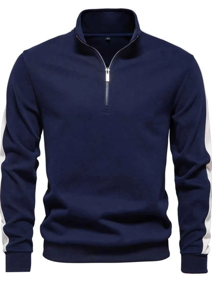 Men's Contrast Striped Long Sleeve Sweatshirt Navy