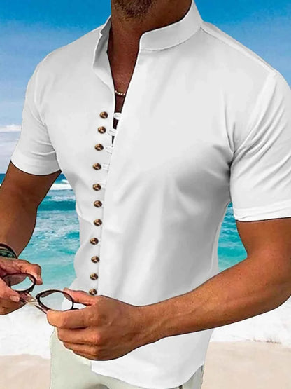 Men's Full Size Button Up Short Sleeve Shirt Plus Size White