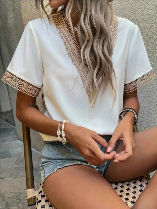 Full Size V-Neck Short Sleeve Blouse Plus Size