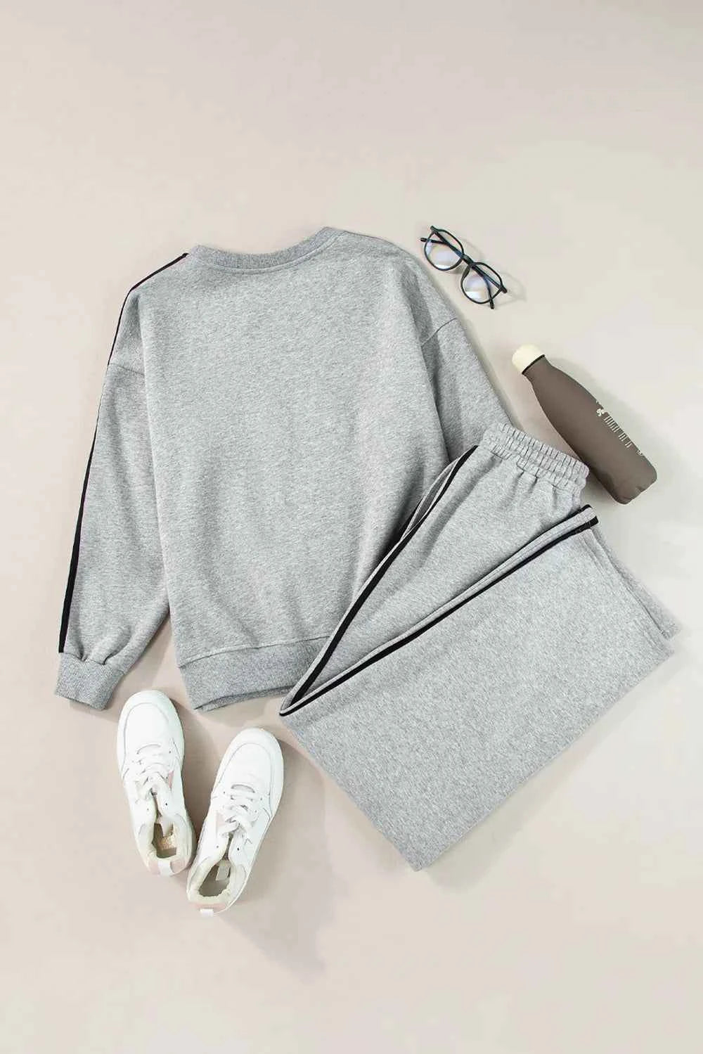 Side Striped Round Neck Top and Pants Active Set
