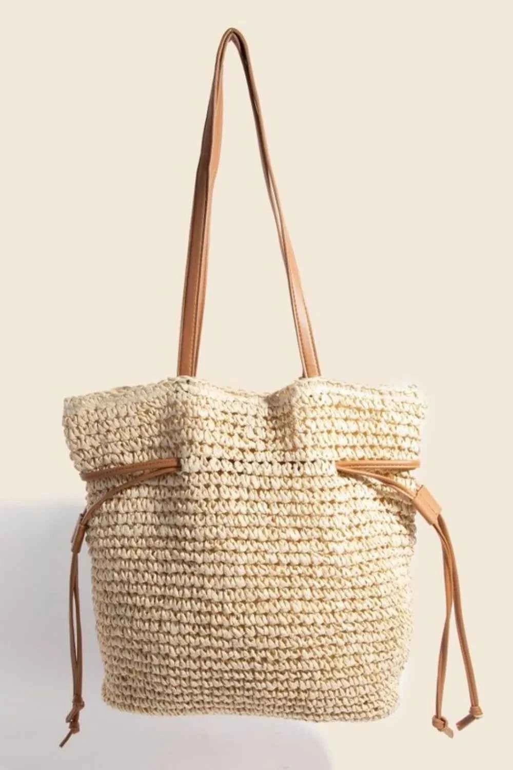 Fame Faux Leather Straps Braided Tote Bag