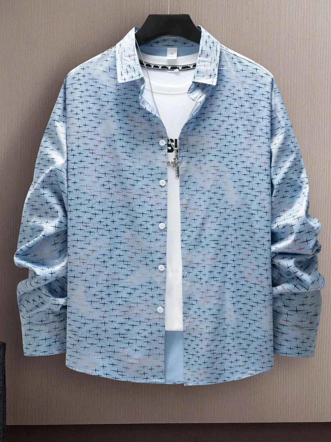 Men's Full Size Collared Neck Long Sleeve Shirt Plus Size