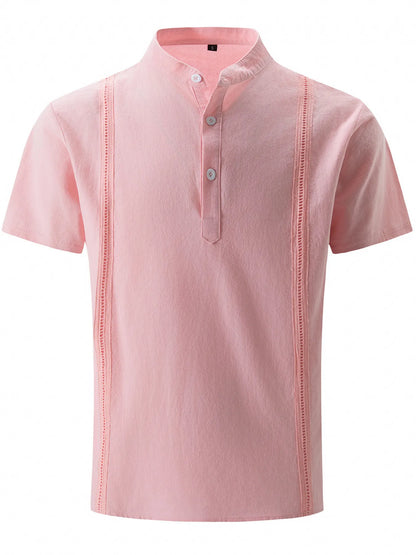 Men's Full Size Button Detail Short Sleeve Shirt Plus Size Dusty Pink 2XL