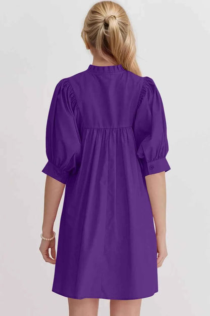 Oh Frill Notched Puff Sleeve Babydoll Mini Dress