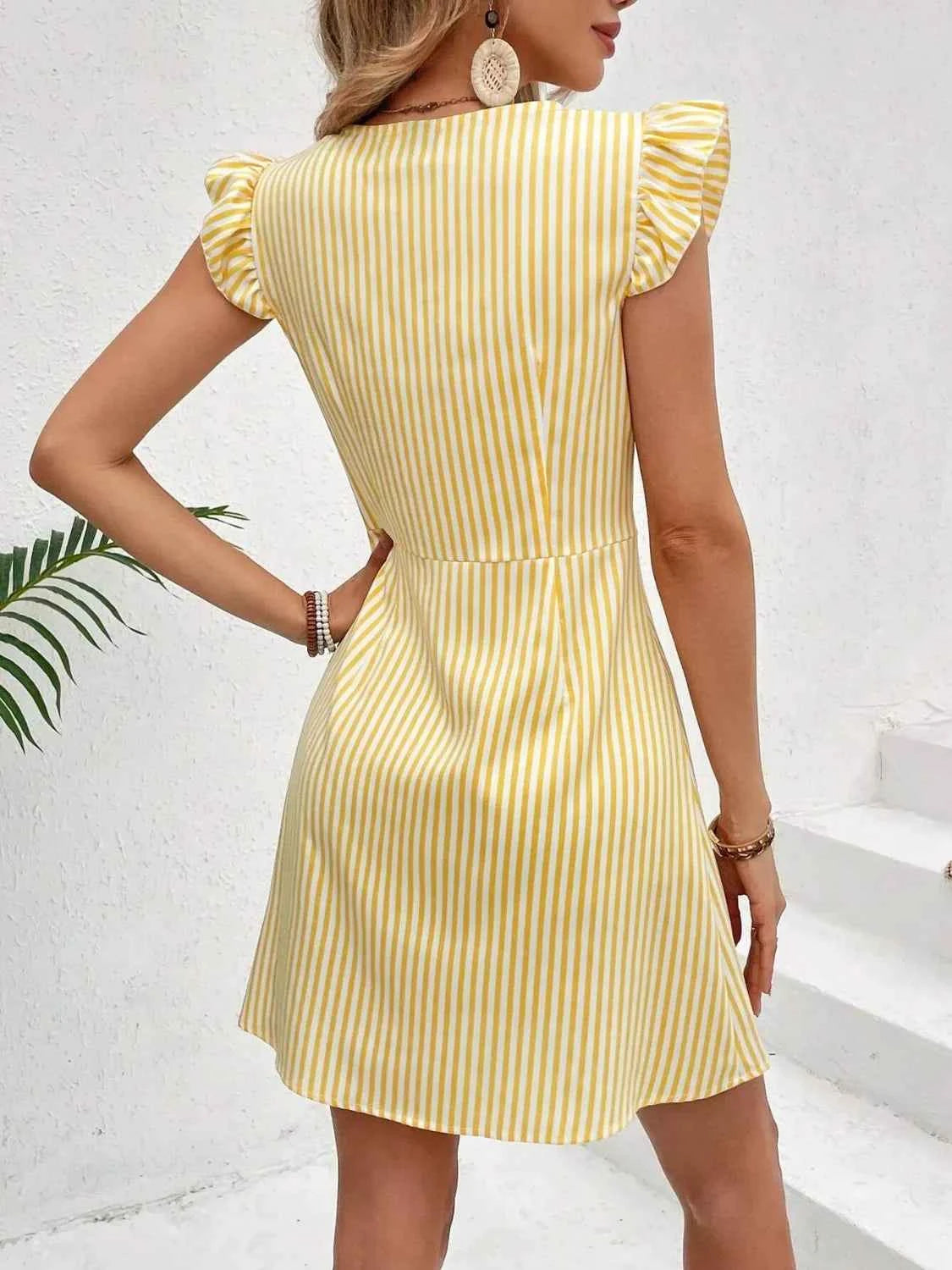 Striped Button Front Cap Sleeve Dress