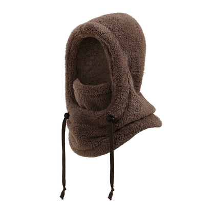Warm Ear Protection Scarf Integrated Hat For Winter Thickened Coffee M