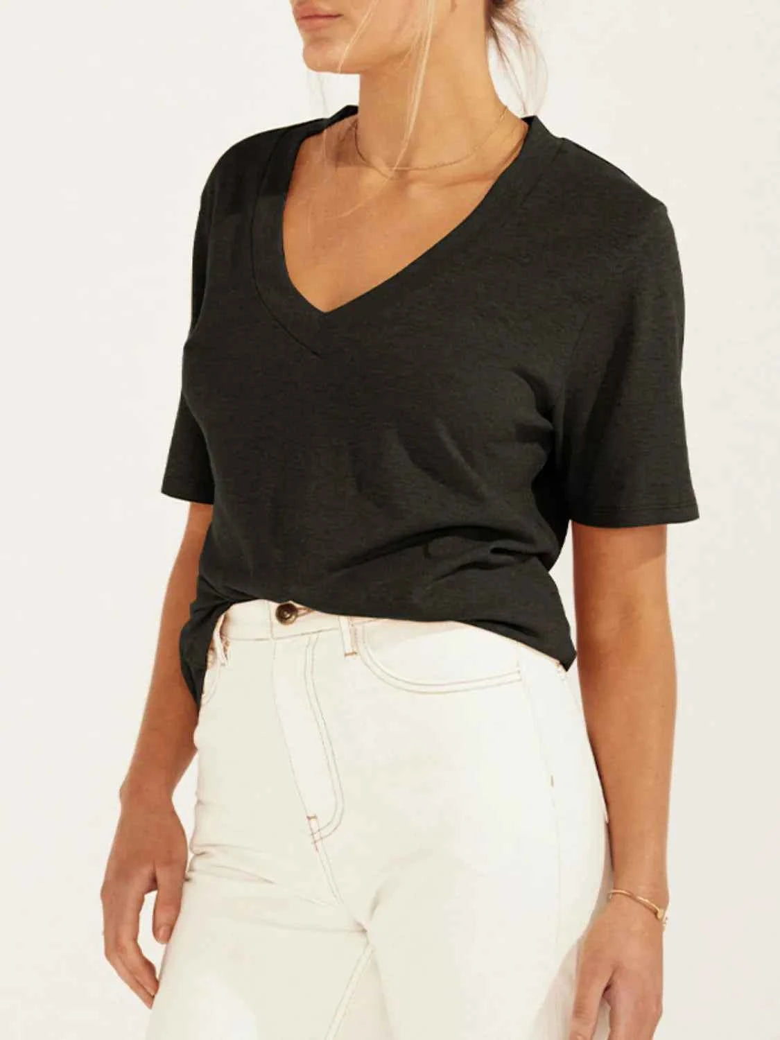 Solid V-Neck Short Sleeve T-Shirt