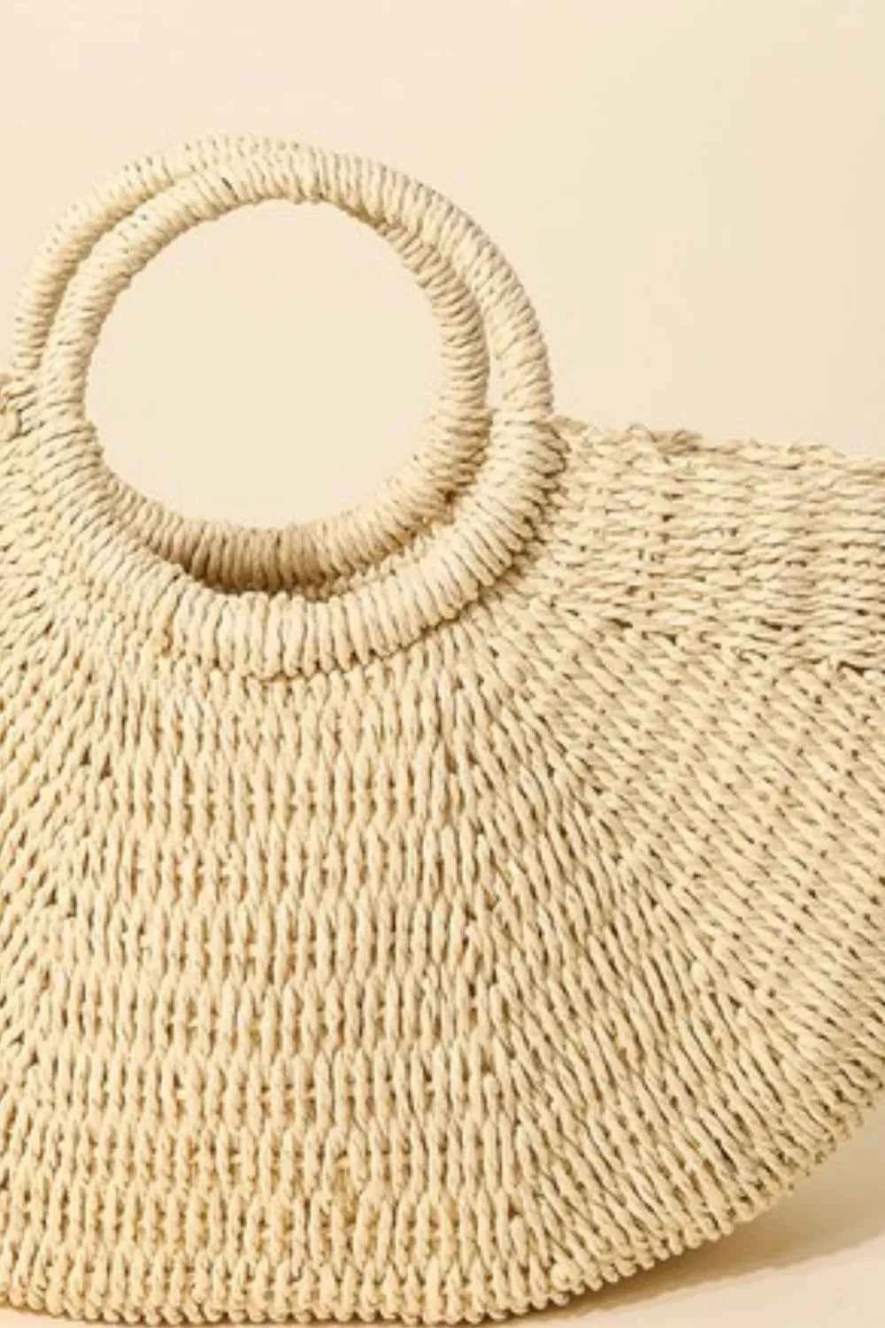 Fame Half Moon Straw Tote Bag