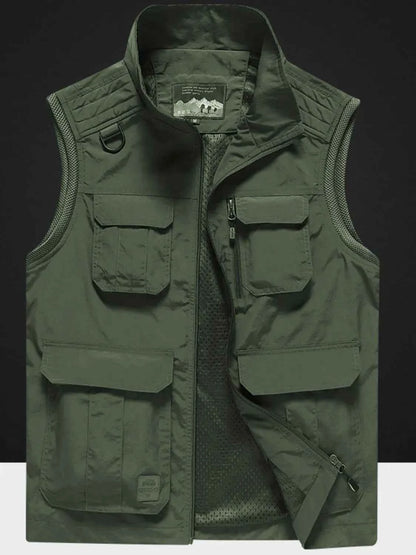 Men's Plus Size Zip Up Vest with Pockets Army Green