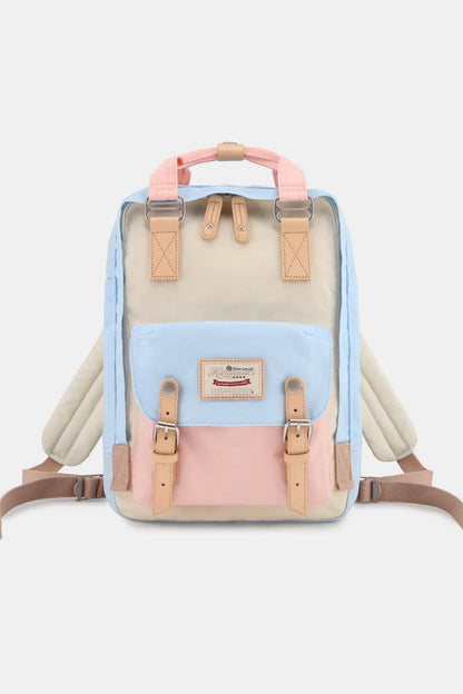 Himawari Contrast Waterproof Nylon Backpack Bag Pink Blue Ivory One Size